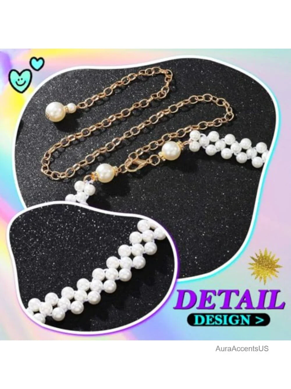 Stretchy Pearl Body Chain Belt with Extension Chains for Waist